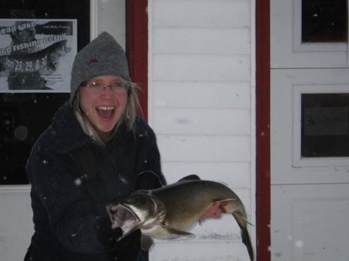 Lani LaCasce with an 8lb. togue from the Moosehead Lake Togue Derby